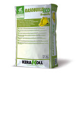 Mortero de acabado mineral, eco‑compatible, referencia Rasobuild Eco  Granello de Kerakoll. Blanco
